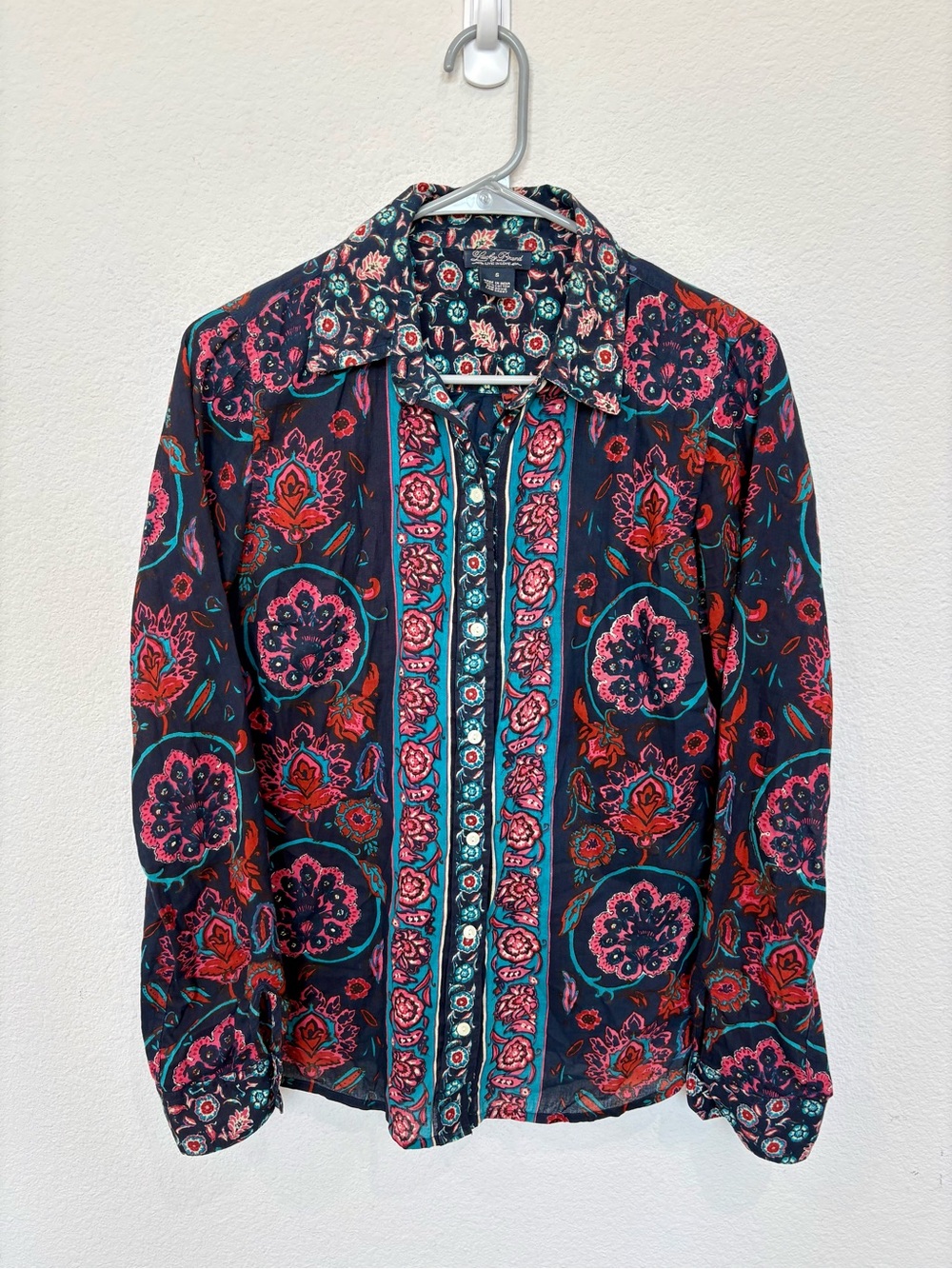 Lucky Brand Lightweight Paisley Floral Boho Western Button Down Blouse Small